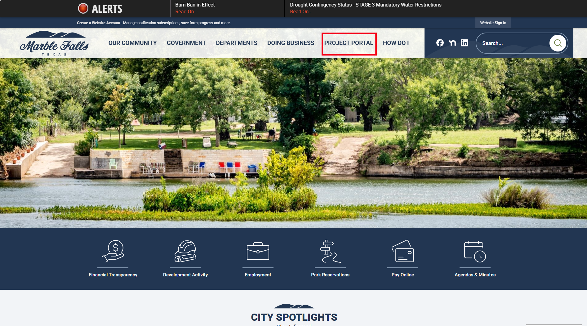 marble falls homepage screenshot