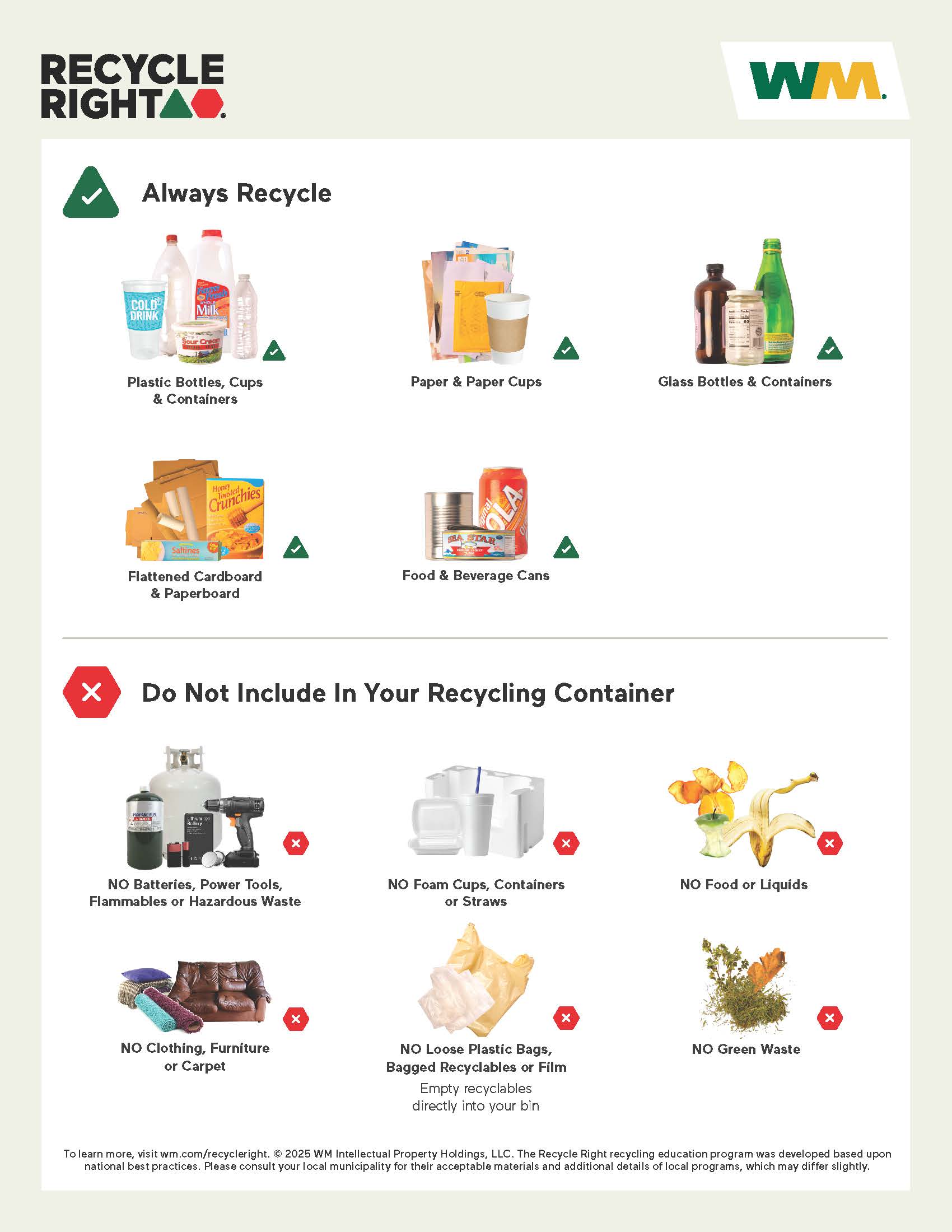 2026 WM Marble Falls Residential Services Brochure last page only (recycle rules)